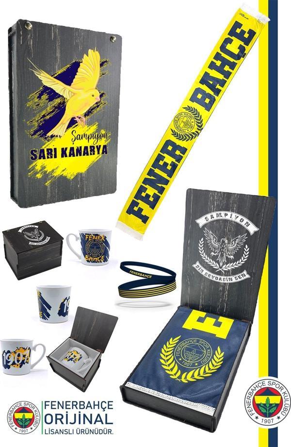 Fenerbahçe Orijinal Lisanslı Established 1907 FB Şal Atkı Kupa ve Bileklik Set Hediyelik Kutulu - Image 1