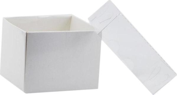 Asetat Kapaklı Karton Kutu 7.5X7.5X7 (50 Adet)  Beyaz - Image 1