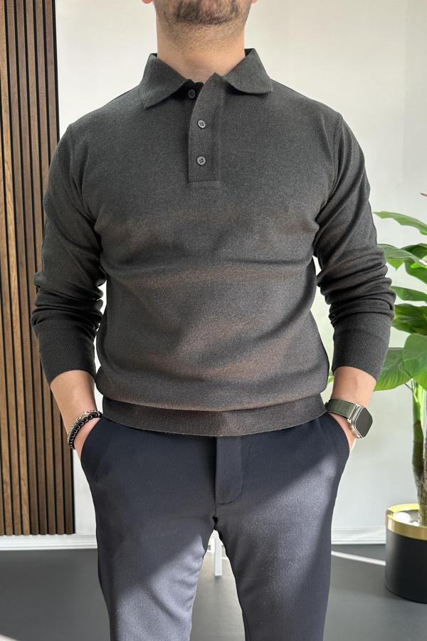 Erkek Düğmeli Polo Yaka Kazak Antrasit Edw231 - Image 1