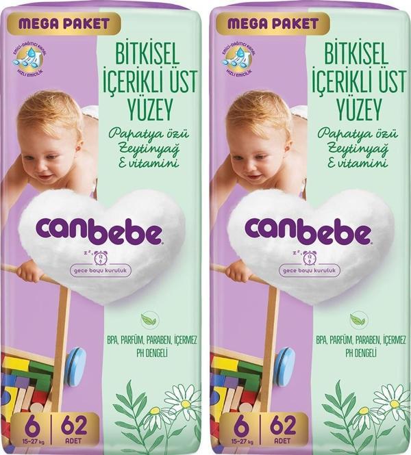 Canbebe Bebek Bezi Mega Paket 6 Beden XL (15-27kg) 62 li x 2 Adet - Image 1
