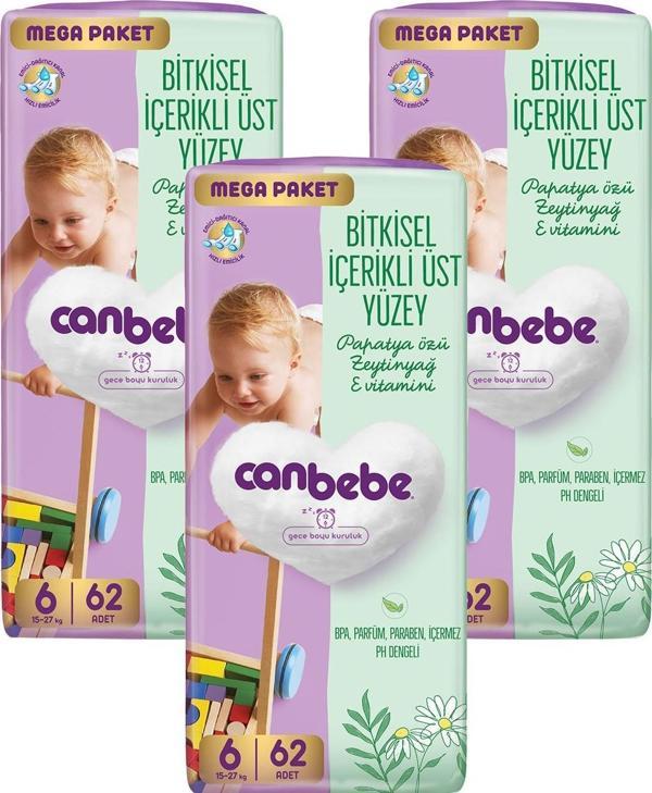 Canbebe Bebek Bezi Mega Paket 6 Beden XL (15-27kg) 62 li x 3 Adet - Image 1