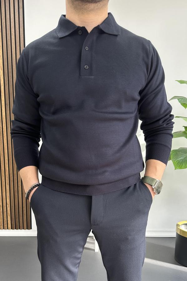 Erkek Düğmeli Polo Yaka Kazak Lacivert Edw231 - Image 1