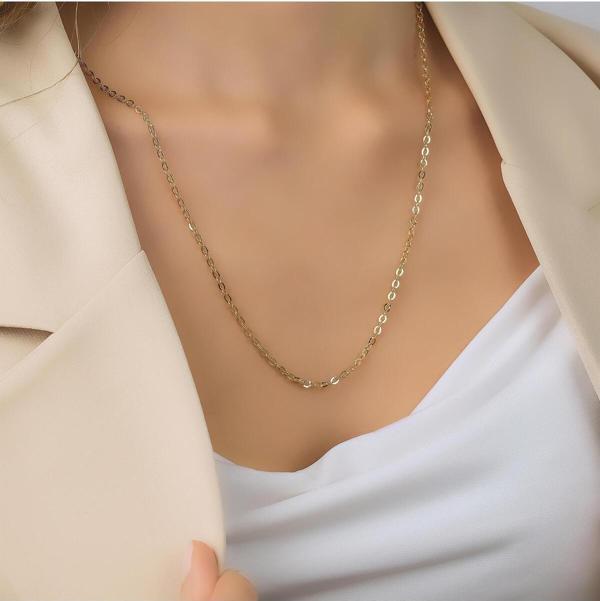 Dores Gold Oval Halka Zincir Kolye 14 Ayar Altın - Image 1