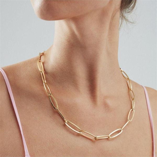 Dores Gold Oval Ataş Zincir Kolye 14 Ayar Altın - Image 1