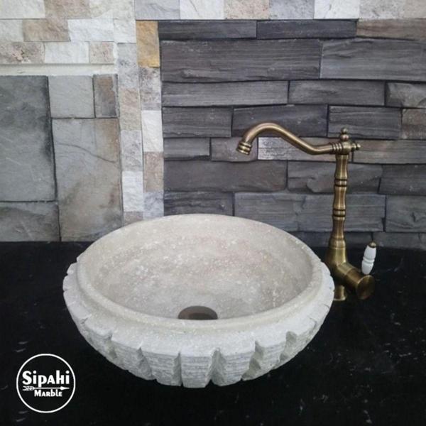 Mym Mermer Yapı Market Klasik Light Traverten Dışı Dikey Patlatma Lavabo - Image 1