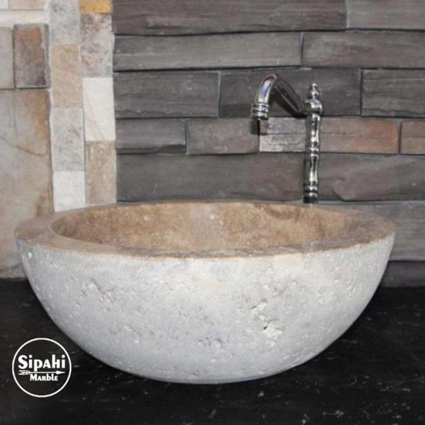 Mym Mermer Yapı Market Noche Traverten Oval Dizayn Lavabo - Image 1