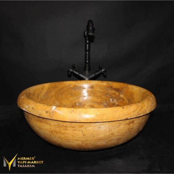 Mym Mermer Yapı Market Sarı Traverten Çanak Başlıklı Lavabo - Image 1