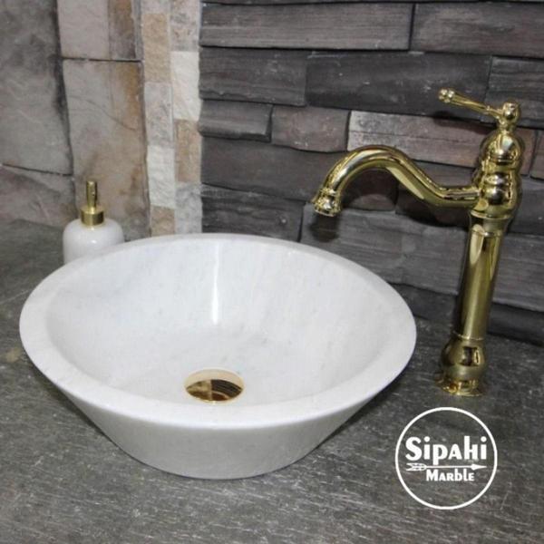 Mym Mermer Yapı Market Beyaz Mermer V Model Lavabo - Image 1