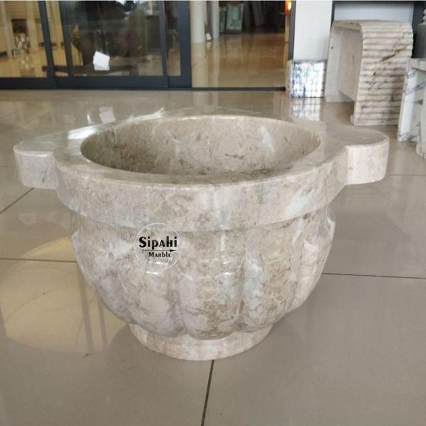 Sipahi Marble Bej Mermer Kavun Dilimli Ayaklı Köşe Kurna - Image 1