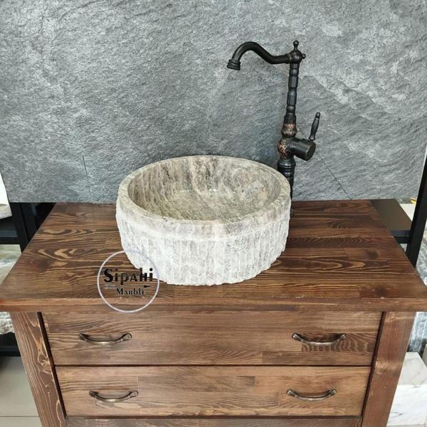 Sipahi Marble Gümüş Traverten Dışı Patlatma Lavabo - Image 1