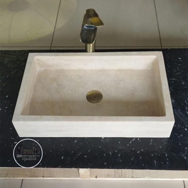 Sipahi Marble Traverten Köşeli Klasik Lavabo - Image 1