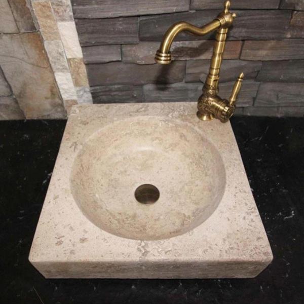 Sipahi Marble Noche Traverten Dizayn Kare Lavabo - Batarya Çıkışlı - Image 1