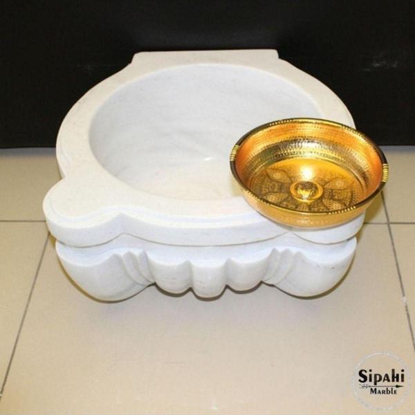 Sipahi Marble Beyaz Mermer Katmanlı Özel Dizayn Kurna - Image 1