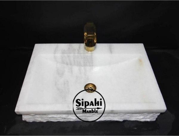 Sipahi Marble Muğla Beyaz Batarya Çıkışlı Özel Patlatma Lavabo - Image 1