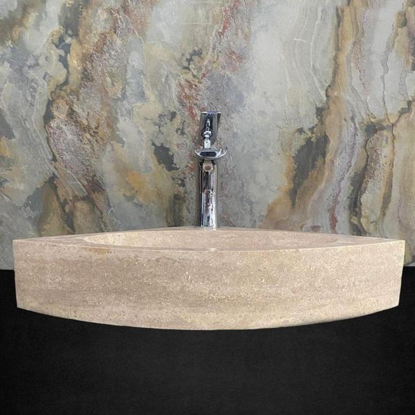Sipahi Marble Traverten Üçgen Tasarım Batarya Çıkışlı Lavabo - Image 1