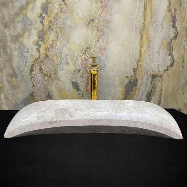 Sipahi Marble Bej Mermer Yay Tasarım Lavabo - Image 1