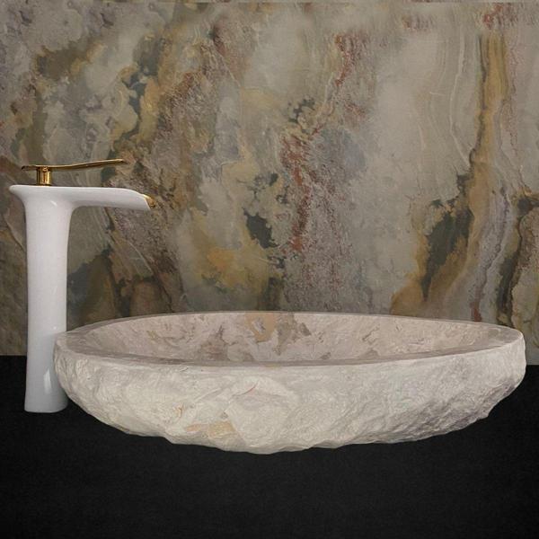 Sipahi Marble Traverten Oval Tasarım Damla Lavabo - Image 1