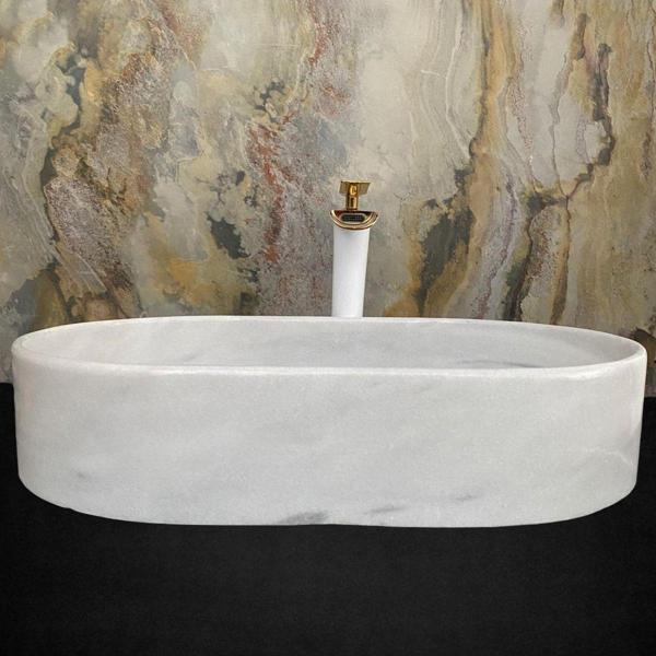 Sipahi Marble Afyon Bulutlu Oval Tasarım Gizli Giderli Lavabo - Image 1