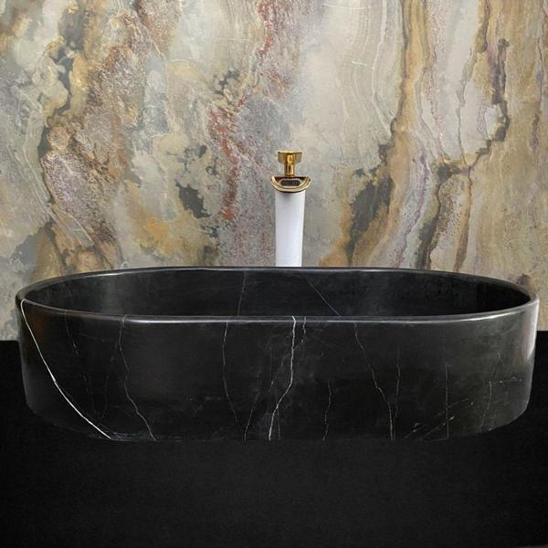 Sipahi Marble Toros Siyah Oval Tasarım Gizli Giderli Lavabo - Image 1