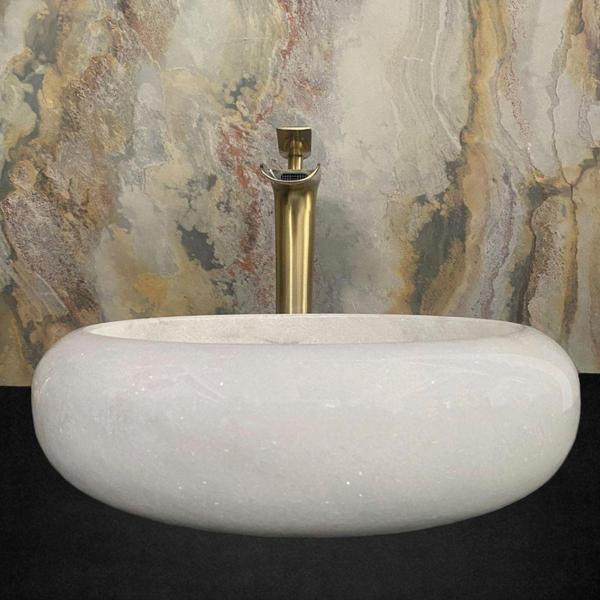 Sipahi Marble Krisral Beyaz Bombeli Lavabo - Image 1