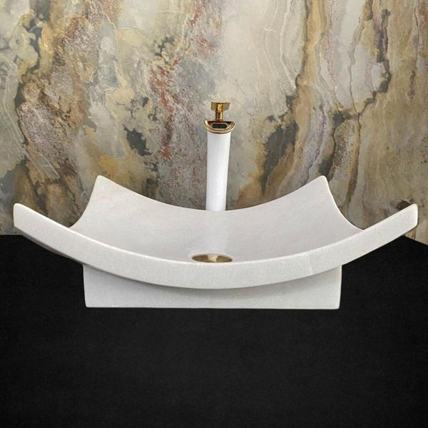 Sipahi Marble Afyon Beyaz Mermer Yaprak Model Ayaklı Lavabo - Image 1