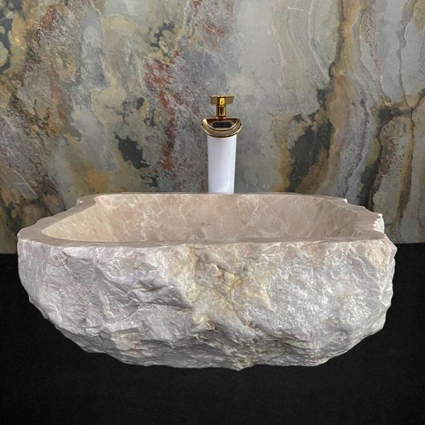 Sipahi Marble Bej Mermer Dışı Patlatma Kare Özel Lavabo - Image 1