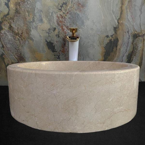 Sipahi Marble Bej Mermer Kalın Kenar Silindir Lavabo - Image 1