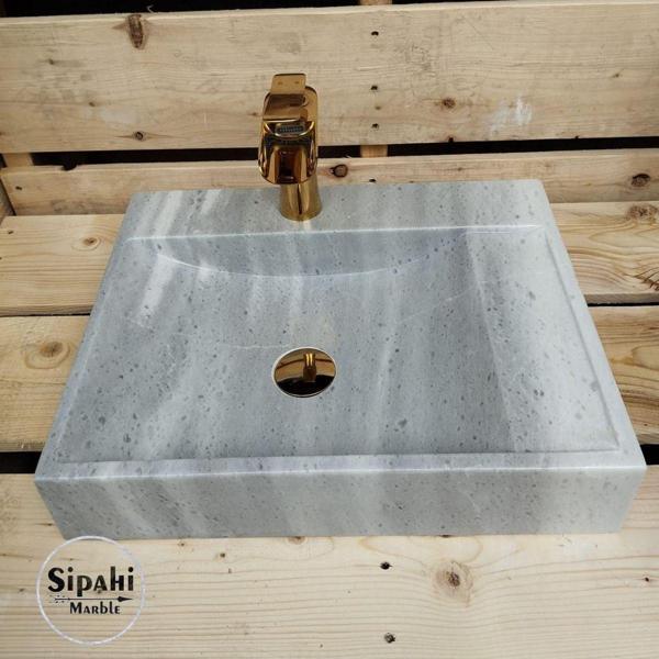 Sipahi Marble Gri Mermer Tek Batarya Çıkışlı Lavabo - Image 1