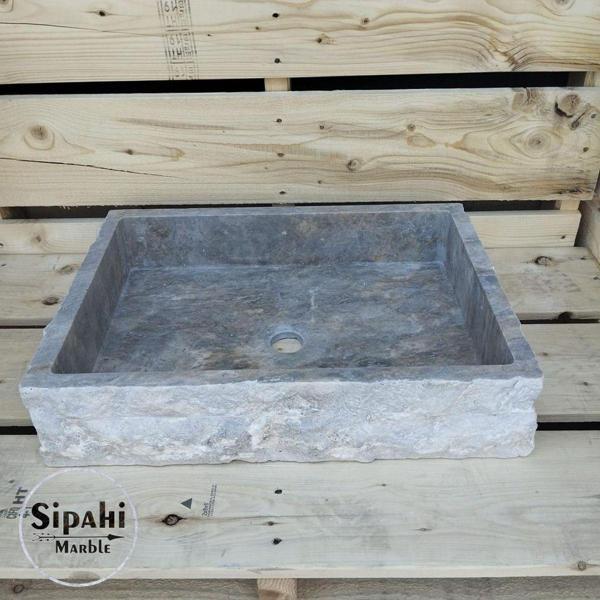 Sipahi Marble Gümüş Traverten Klasik Lavabo - Image 1
