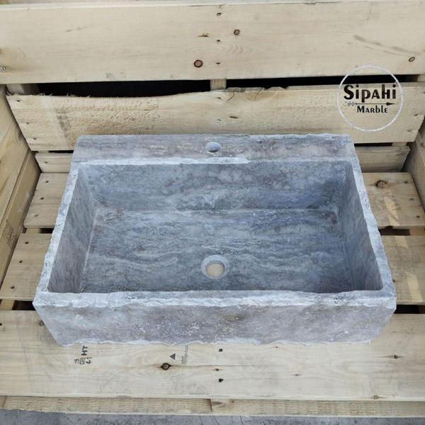 Sipahi Marble Gümüş Traverten Tek Batarya Çıkışlı Derin Lavabo - Image 1