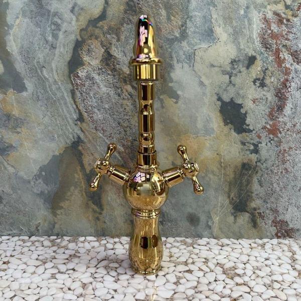 Sipahi Marble Altın Kaplama Çanak Lavabo Bataryası - Çift Kollu Modern - Image 1