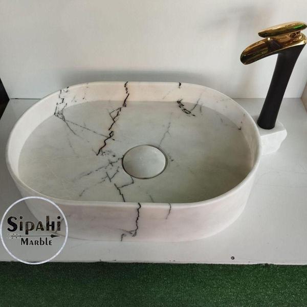 Sipahi Marble Menekşe Mermer Gizli Giderli Oval Lavabo - Image 1