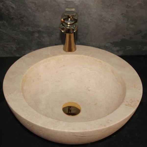 Sipahi Marble Traverten Batarya Çıkışlı Yuvarlak Tasarım Lavabo - Image 1