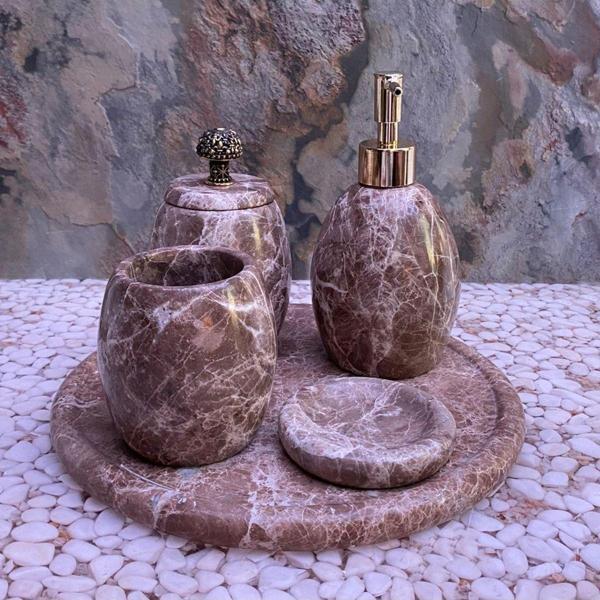 Sipahi Marble Altın Eskitme Aparatlı 5'Li Banyo Seti - Image 1