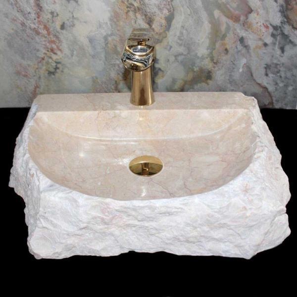 Sipahi Marble Bej Mermer Şekilsiz Batarya Çıkışlı Lavabo - Image 1