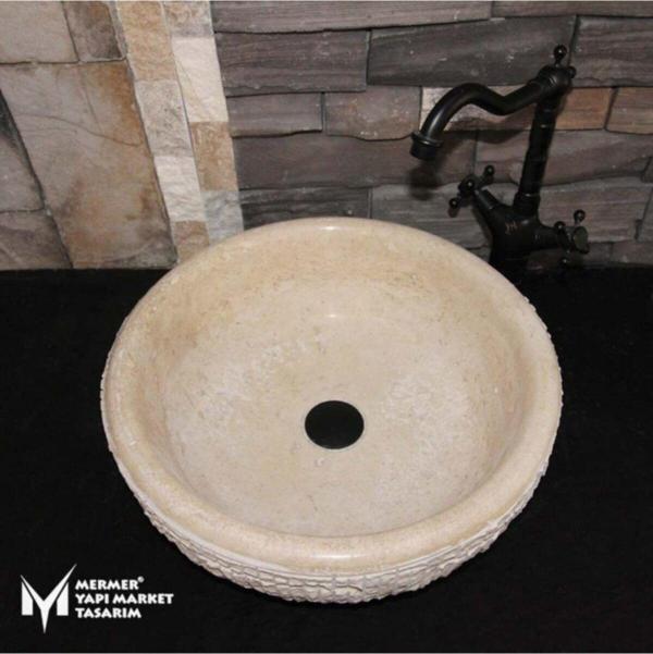 Sipahi Marble Klasik Traverten Dikey Patlatma Lavabo - Image 1