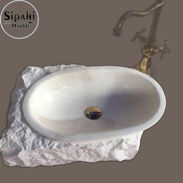 Sipahi Marble Bej Mermer Elips Kaya Lavabo - Image 1