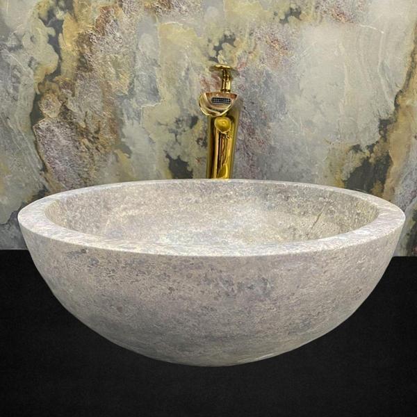 Sipahi Marble Gümüş Traverten Ince Kenar Yuvarlak Lavabo - Image 1