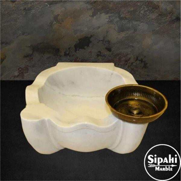Sipahi Marble Afyon Beyaz Dalgalı Dizayn Mermer Kurna - Image 1