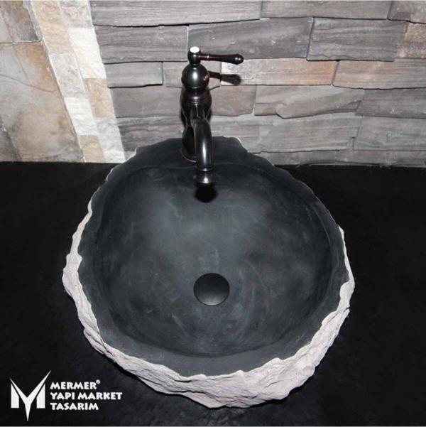 Sipahi Marble Bazalt Oval Şekilsiz Dizayn Lavabo - Image 1