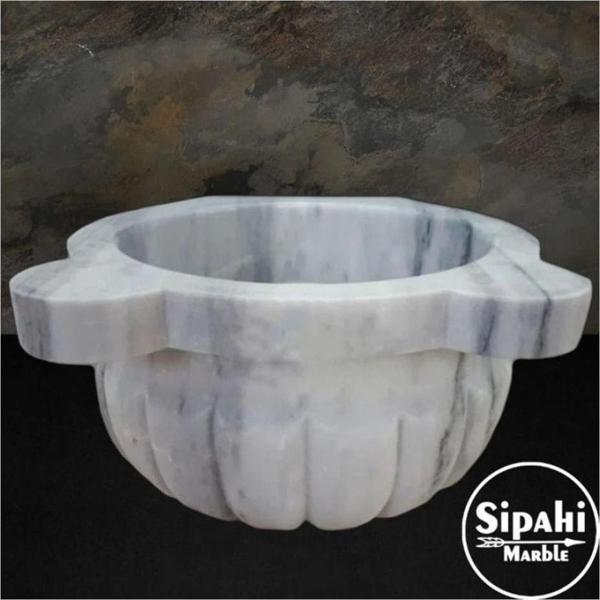 Sipahi Marble Marmara Pijamalı Kavun Dilimli Mermer Kurna - Image 1