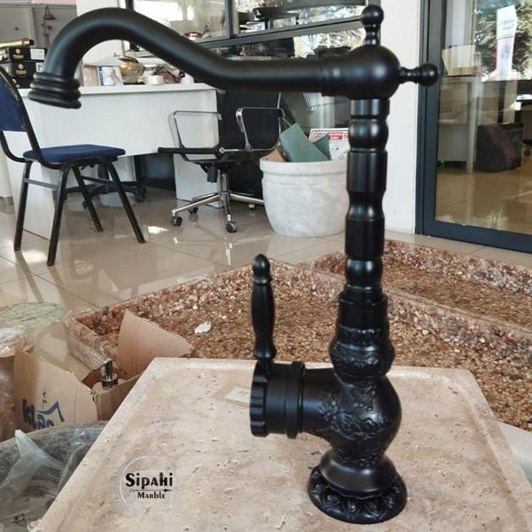 Sipahi Marble Siyah İşlemeli Kısa Lavabo Bataryası - Image 1
