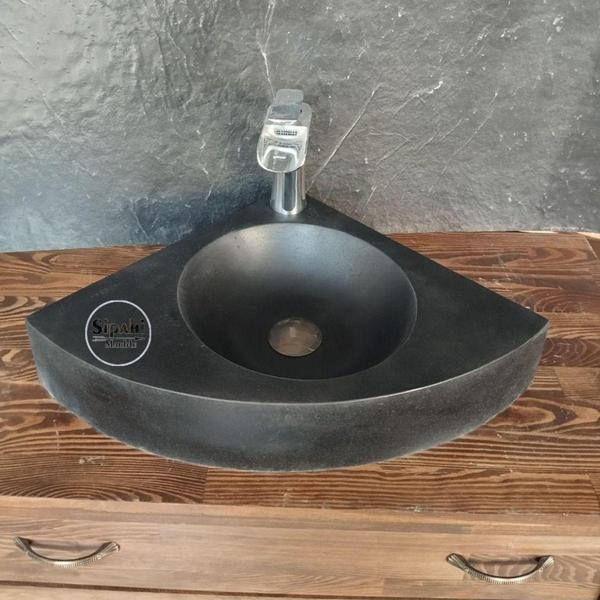 Mym Mermer Yapı Market Bazalt Batarya Çıkışlı Üçgen Lavabo - Image 1