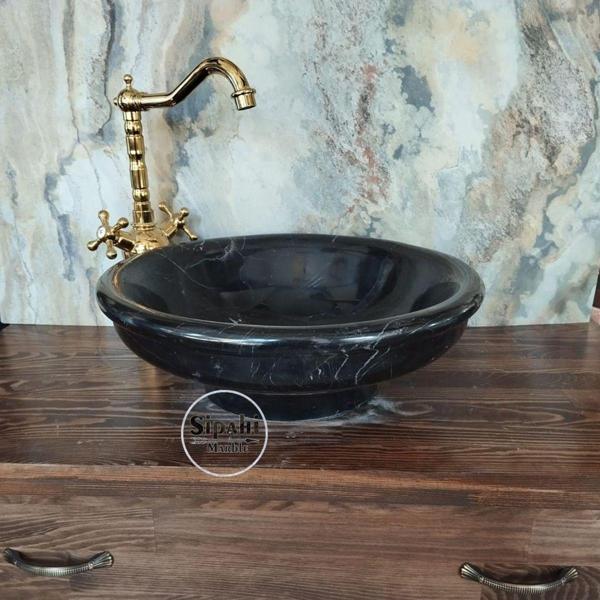 Mym Mermer Yapı Market Toros Siyah İnce Ayaklı Lavabo - Image 1