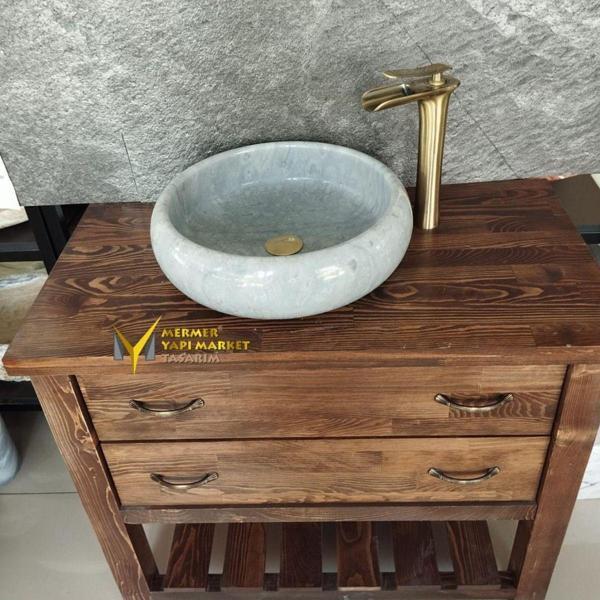 Mym Mermer Yapı Market Gri Mermer Bombeli Lavabo - Image 1