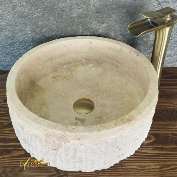 Mym Mermer Yapı Market Klasik Traverten Dışı Patlatma Lavabo - Image 1