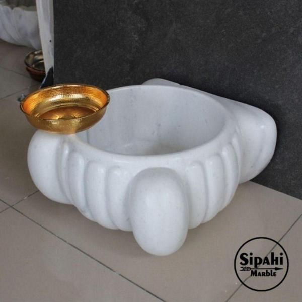 Mym Mermer Yapı Market Beyaz Mermer Özel Tasarım Yuvarlak Kurna - Image 1