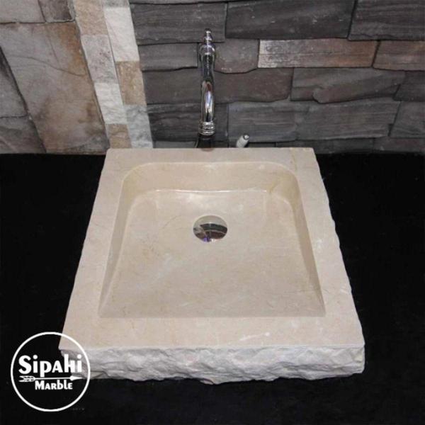 Mym Mermer Yapı Market Bej Mermer Dışı Patlatma Kare Lavabo - Image 1