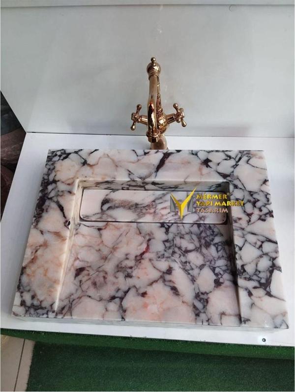Mym Mermer Yapı Market Menekşe Mermer Gizli Giderli Modern Kare Lavabo - Image 1