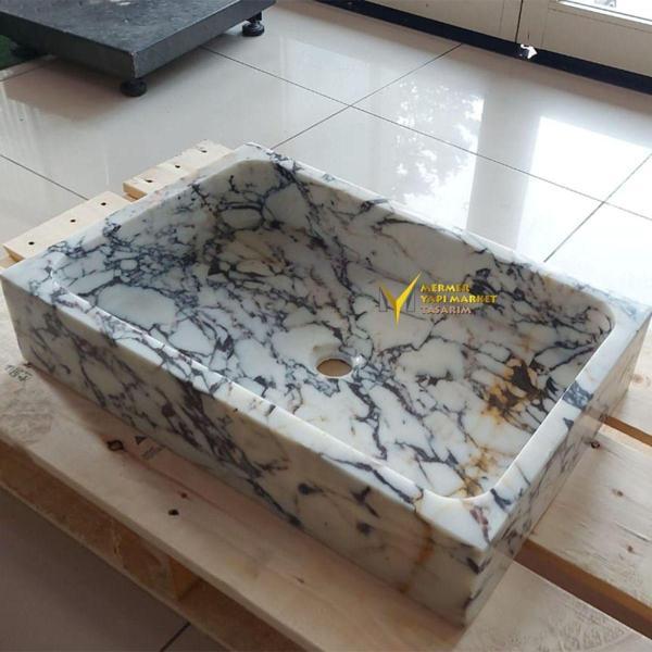 Mym Mermer Yapı Market Menekşe Mermer Köşeli Düz Model Lavabo - Image 1